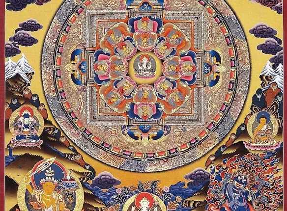 唐卡——指用彩缎装裱后悬挂供奉的宗教卷轴画